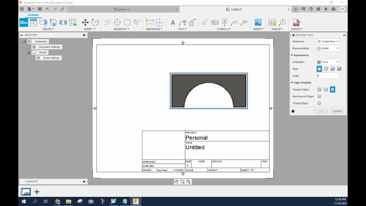 How to place base and projected views Fusion 360