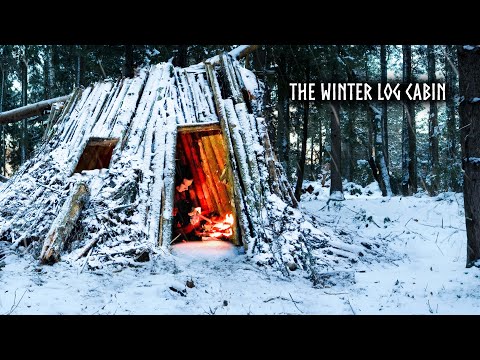 🌨6 DAYS Winter Bushcraft: Building a Log Cabin to Survive the Snow & Cold