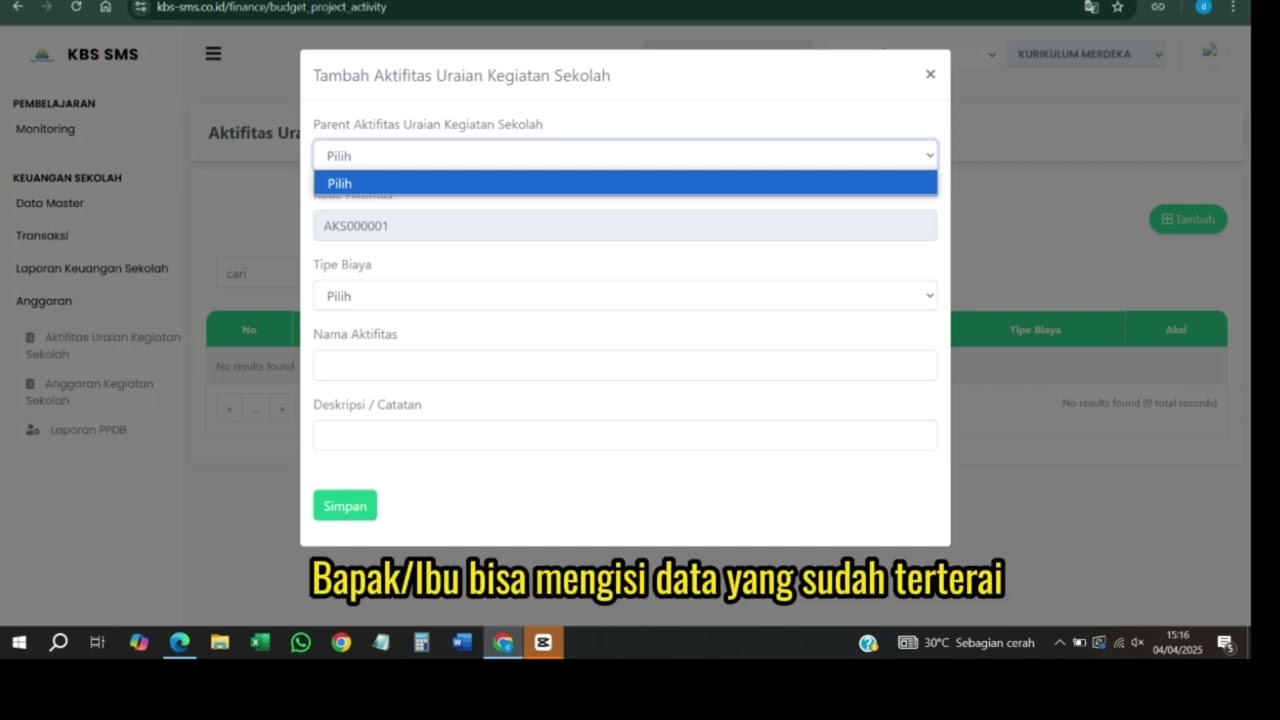 Aktifitas urian kegiatan sekolah