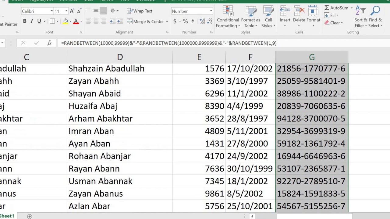 How to generate CNIC no. in an excel