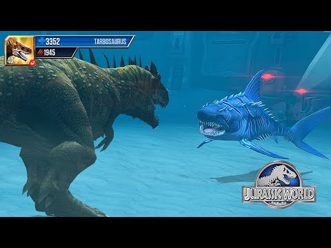 NEW CARNIVORE DINOSAUR TARBOSAURUS VS MEGALODON SHARK - AQUATIC TOURNAMENT | JURASSIC WORLD THE GAME