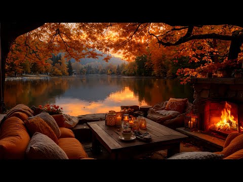 Warm Autumn Afternoon by the Lake 🍁 | Gentle Piano and Crackling Fire for Relaxation