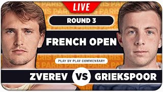 ZVEREV vs GRIEKSPOOR • French Open 2024 • LIVE Tennis Play-by-Play Stream