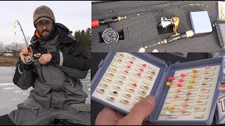 ICE FISHING GEAR & How to Ice Fish - Rods Storage Tackle Reels Lures Jigs Flasher Striker Suit Auger