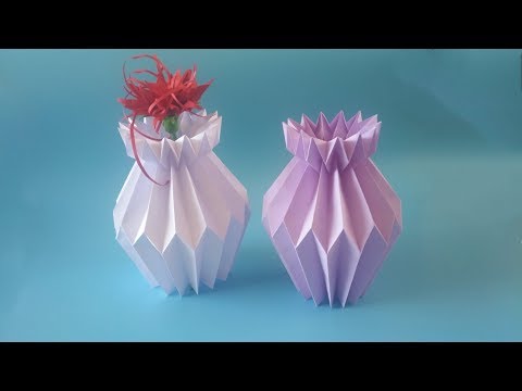 简单漂亮的立体花瓶折纸，折几朵花插在花瓶里，摆在桌子上美美哒