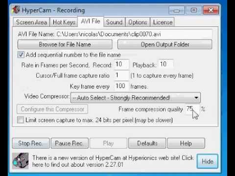 comment regler hypercam 2