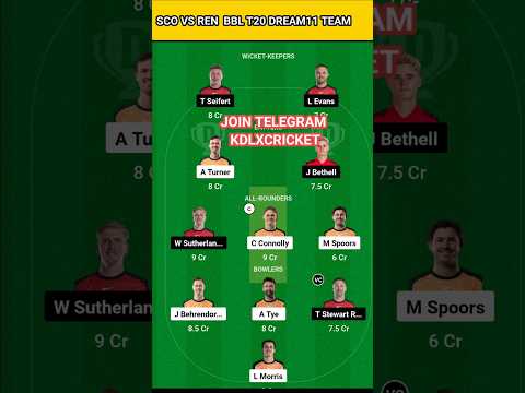 Sco vs Ren dream11 team #shorts #scovsren #bblmatchprediction #kdlxcricket