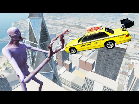 The Shy Guy (Scp-096) Occupied City and Catched Flying Cars - Beamng Drive Game