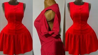 How to Sew a Trendy Button-Down Dress with Gathers & Bow Twist Sleeves🌻 | Easy Beginner Tutorial