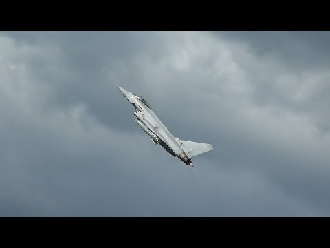 RAF Eurofighter Typhoon afterburner takeoff with unrestricted climb, goes vertical 4K