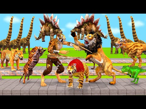 Death Run Who Will Win The Saber Tooth Tiger Vs Elephant,Gorilla,Dinosaur,Wild Animal Revolt Battle