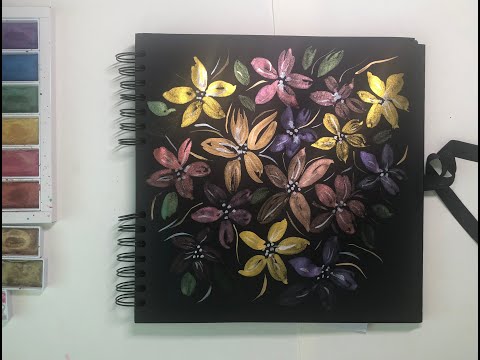 Metallic flowers on black with watercolor  lulwalovesArt