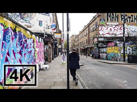 London Walking Tour EAST END Quiet Streets SHOREDITCH and BRICK LANE, 4K UHD 🎧360° Audio🎧