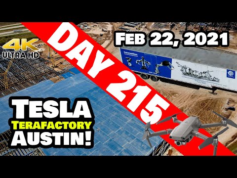 Tesla Gigafactory Austin 4K  Day 215 - 2/22/21 - Tesla Terafactory Texas - GIGA TEXAS BACK TO 100%!