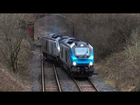 DRS Class 68 No's 68032 & 68012 on 0Z56 Doncaster Roberts Road - Crewe Gresty Bridge on 18.02.21 HD