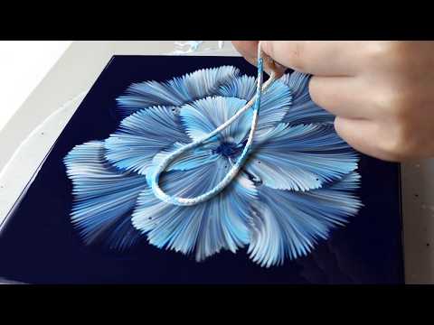(1069) String pulling technique | Elegant Blue Flowers | Acrylic Paint and Water | Designer Gemma77