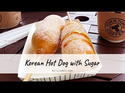 Trying a Traditional Korean Hot Dog with Sugar, Mustard, and Ketchup