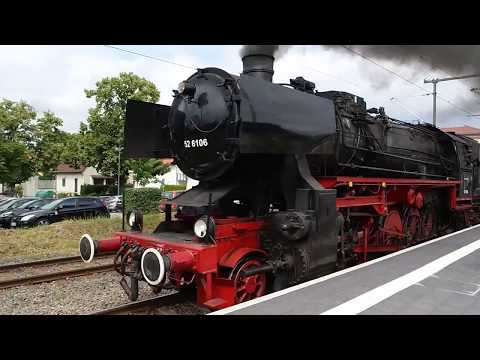 Schienenbus VT 98 und Dampfloks BR 52, BR 64 in Bad Rappenau bei Elsenztalbahn-Jubiläum am 24.6.2018