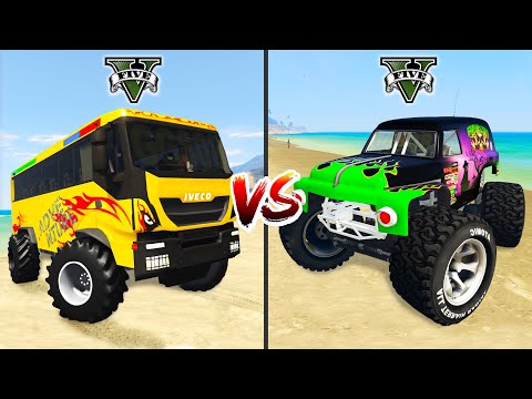 Monster Truck Skullcrusher vs Iveco Monster Bus in GTA 5 - which is best?
