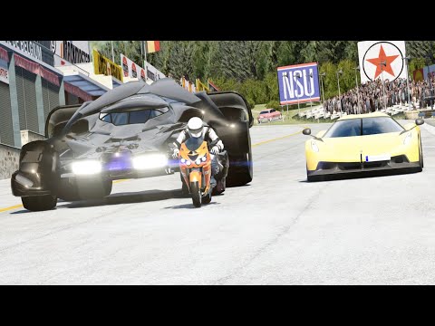 Kawasaki Ninja ZX-14R vs Batmobile vs Koenigsegg Jesko Absolut at Old SPA | Round 2