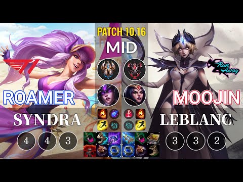 T1 Roamer Syndra vs RNW Moojin LeBlanc Mid - KR Patch 10.16