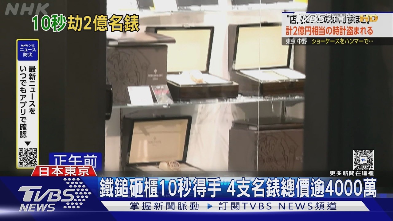 影音/東京鐘錶聖地遇劫!2匪持鐵鎚砸櫃 10秒搶走「4000萬名錶」
