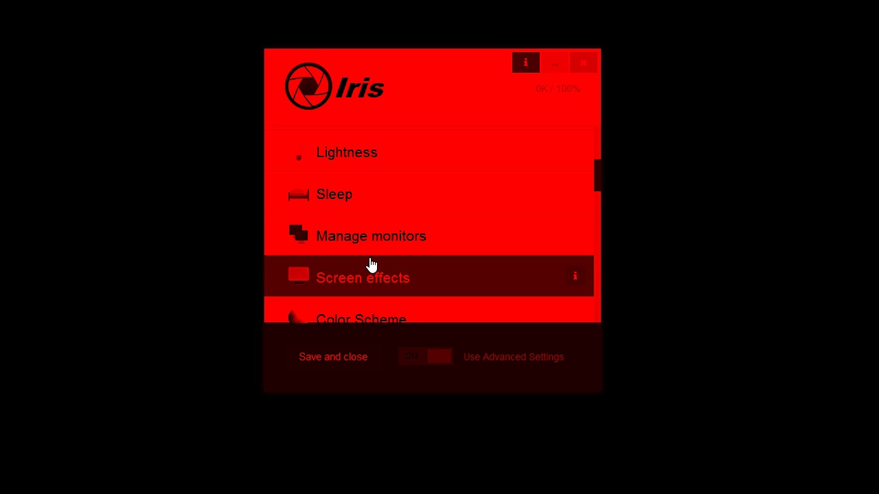Iris - How to set Reading mode with 0% Blue light