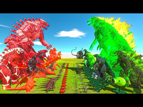 Team Red + Mechagodzilla 2021 VS Godzilla + Team Green - Animal Revolt Battle Simulator