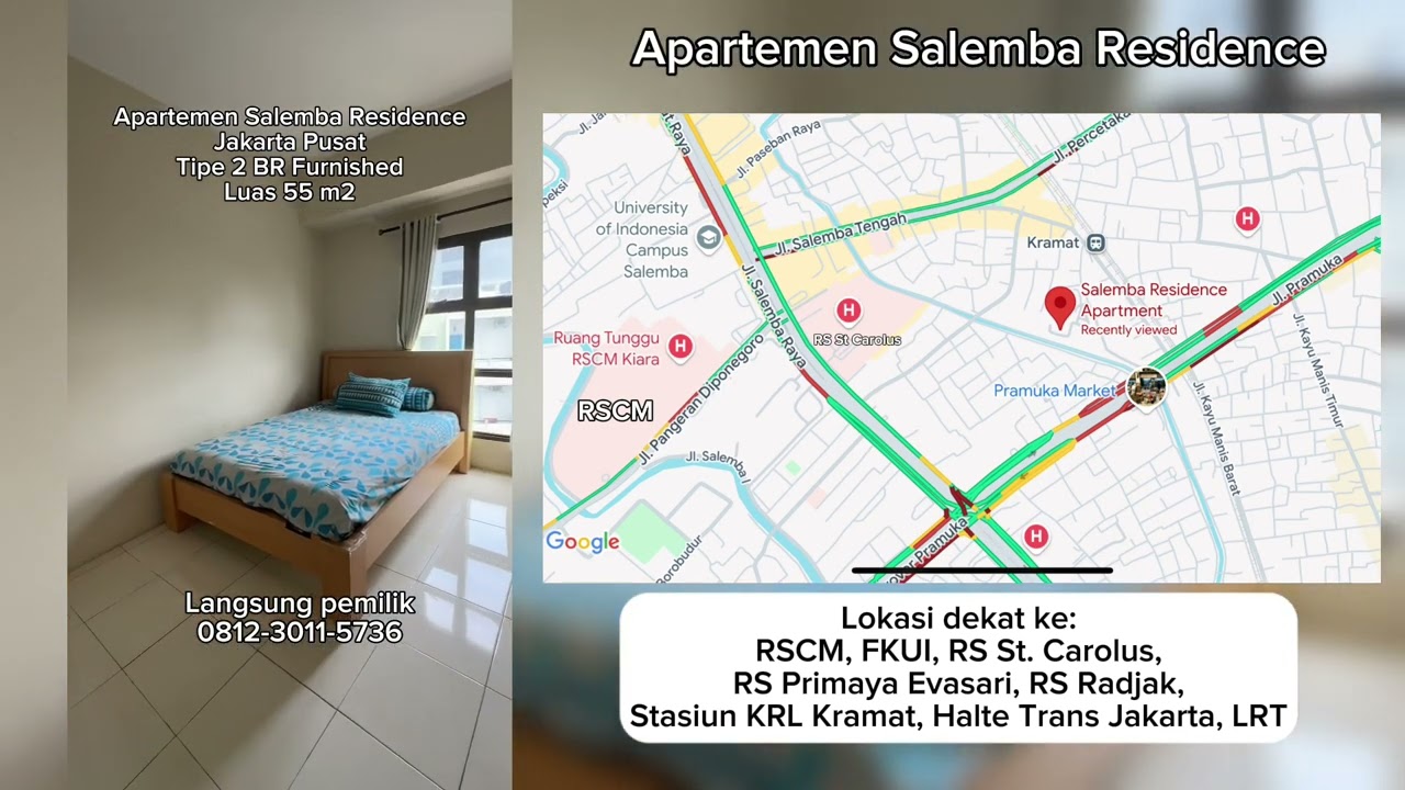 Disewakan Apartemen Salemba Residence 2Br Furnished Jakarta Pusat