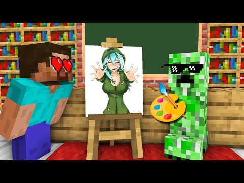 Monster School : EPIC CREEPER DRAWING CHALLENGE - Minecraft Animation
