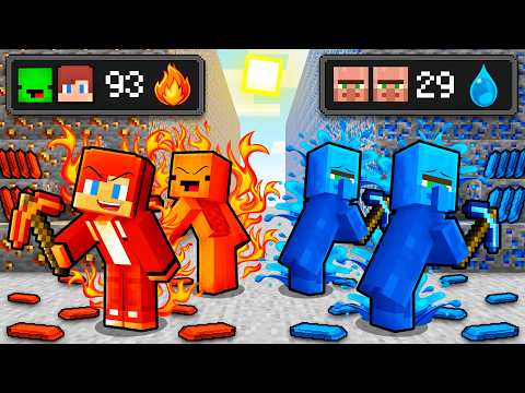 Mikey and JJ vs Villagers: FIRE vs WATER MINE BATTLE In Minecraft - Maizen