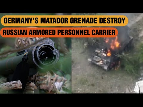 German MATADOR grenade launcher destroy Russian armored personnel carrier