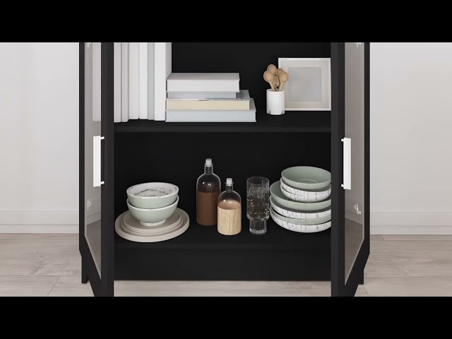 Video Teaser für 802742 vidaXL Vitrine Cabinet Black 82,5x30,5x80 cm Engineered Wood