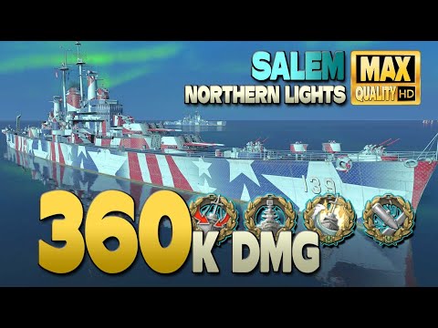 Cruiser Salem: 360k on map Northern Lights - World of Warships