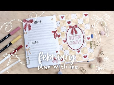 FEBRUARY PLAN WITH ME | February 2026 Bullet Journal Theme Setup, Bows Journal Design