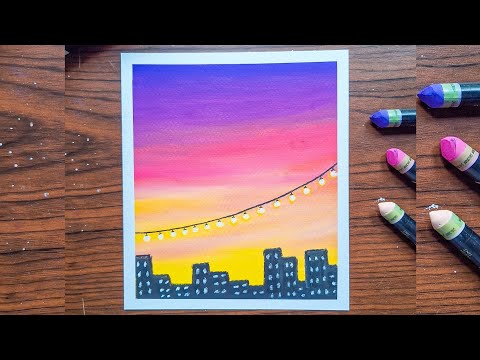 🌇 Sunset City Skyline Drawing with Oil Pastels | Easy Art Tutorial for Beginners 🌆