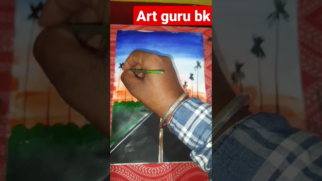 Palm Tree 🌴 Road At  Sunset | Easy palm tree drawing tutorial with watercolor for beginners #shorts