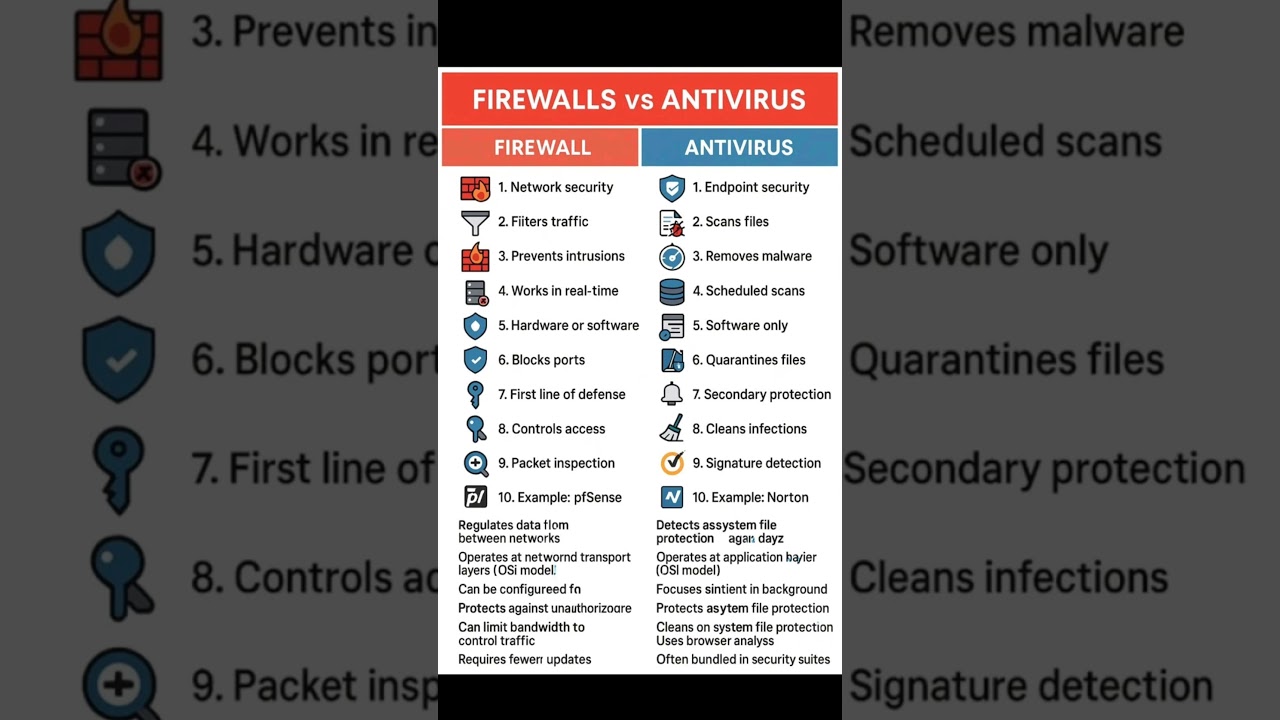 Firewall vs Antivirus - both are essential #cybersecurity #networking #shorts