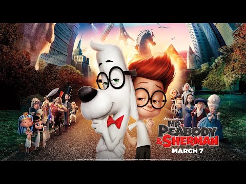 Behind-the-scenes style still of Mr. Peabody and Sherman preparing for a time jump