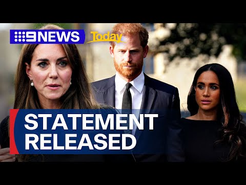 Prince Harry and Meghan release statement following Kate's cancer diagnosis | 9 News Australia