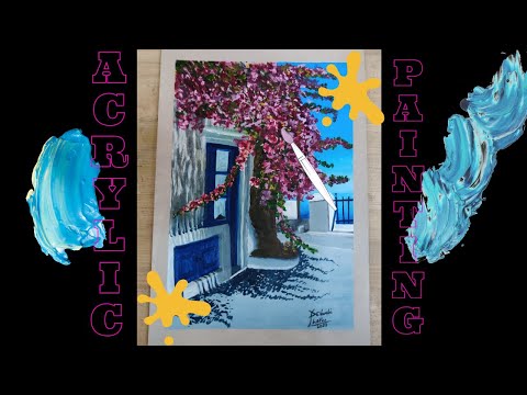 Acrylic painting SANTORINI tutorial for beginners💓
