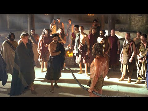 They mock an old soldier and throw food at him, completely unaware that he is their king