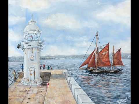Painting of Brixham Breakwater and Sailing trawlers Pilgrim