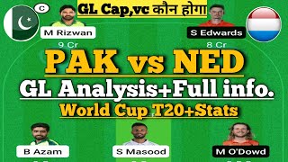 pak vs ned world cup t20 match dream11 team of today match| pakistan vs Netherland dream11prediction