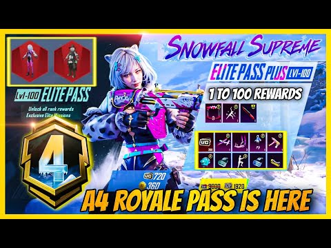 A4 ROYAL PASS IS HERE - FREE UPGRADABLE GUN SKIN , 1 TO 100 REWARDS IN 2.9 WINTER UPDATE ( BGMI )