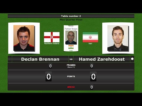 Snooker Men 1/4 Final : Declan Brennan vs Hamed Zarehdoost