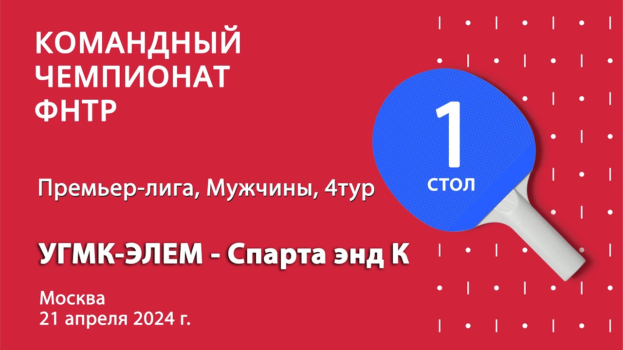 КЧФНТР 23/24. Премьер-лига. Мужчины. 4 тур. 1 стол. УГМК-ЭЛЕМ : Спарта энд К. 21.04.24