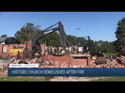 Items found as demolition of burned-down historic church begins