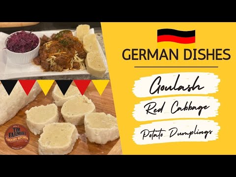 Traditional German Goulash, Red Cabbage, and Potato Dumplings (#1222)