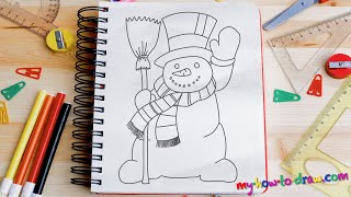 How to draw a Snowman - Easy step-by-step drawing lessons for kids